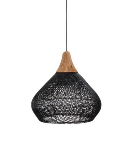 WABI-SABI RATTAN & WOOD PENDANT LIGHT| BLACK