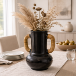 ADORA VASE WITH RATTAN HANDLES| BLACK - Image 3